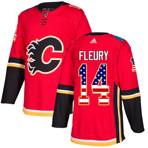 Adidas Flames #14 Theoren Fleury Red Home Authentic USA Flag Stitched NHL Jersey